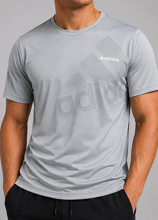 Чоловіча спортивна футболка adidas climalite стрейч-холодок світло-сіра літня дихаюча m-3xl