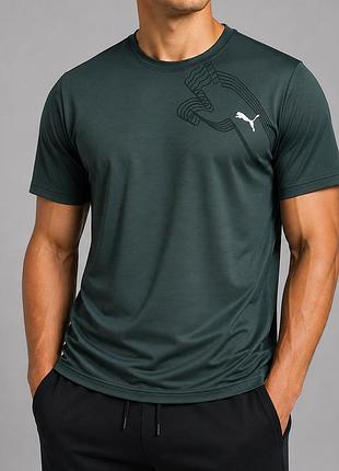 Чоловіча спортивна футболка puma stretch cold літня дихаюча bottle green холодок m-3xl