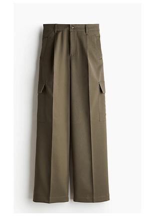 Брюки карго h&amp;m женские хаки широкие wide leg высокой посадки р. xs (eur 34)