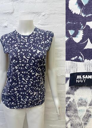 Jil sander navy шовковий люкс топ jil sander navy оригінал синій з принтом l