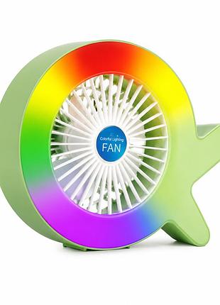 Настільний портативний міні-вентилятор акумуляторний з rgb-підсвіткою usb s37 colorful light fan зелений