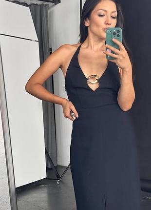 Жіноча чорна сукня міді з золотистою аплікацією zara розмір м