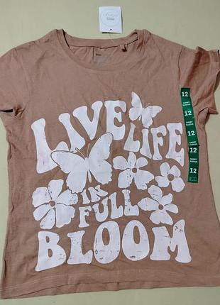 🦋 новая кофейно-пудровая футболка anko «live life in full bloom» (размер 12)