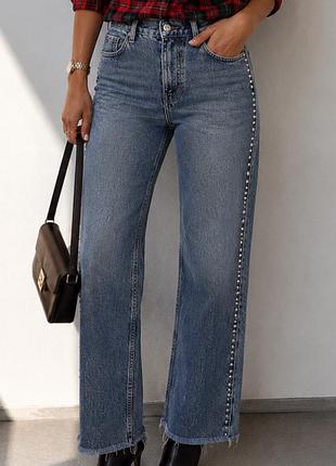 Zara straight fit з високою посадкою джинси блакитні щільний джинс 34-36