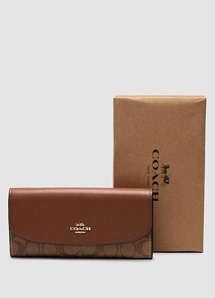 Кошелек coach signature pvc slim envelope wallet brown