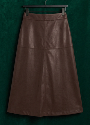 Новая шоколадная кожаная (эко) миди-юбка m&amp;s collection (marks &amp; spencer) с бирками, р. 38 (m/uk 10)