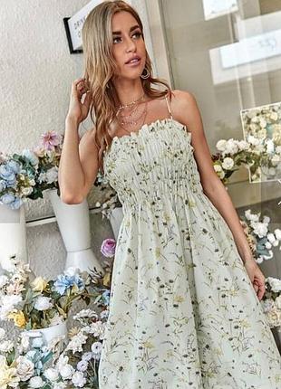 Стильное платье миди в цветочный принт с эластичным верхом h&amp;m