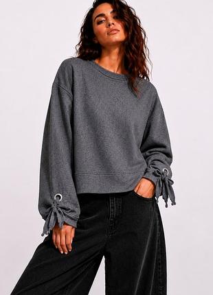 Хлопковый свитшот с завязками на рукавах zara оверсайз