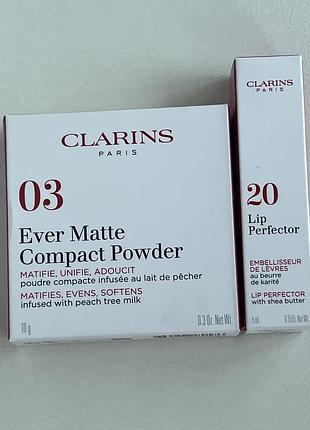 Лот clarins пудра 03, +блиск для губ
