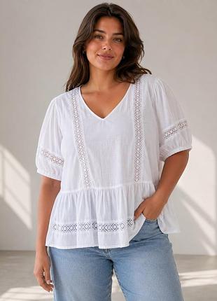Блуза f&f 100% бавовна біла бохо з мереживом oversize (м/l/xl)