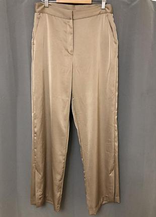 Праздничные брюки с атласным блеском, разрезы по бокам, размер m,l, h&amp;m, бежевый цвет