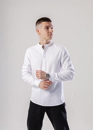 Льняная рубашка с длинным рукавом casual pobedov exlnt. белая рубашка мужская