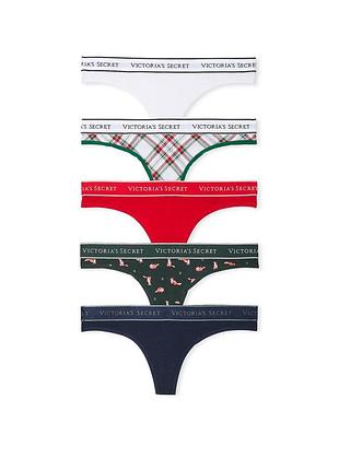 Набор трусиков victoria's secret (154000416276) 5-pack logo cotton thong panties xl комбинированные