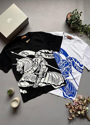Футболка burberry чорна / біла унісекс s–xl – преміальна бавовна, базова брендова футболка