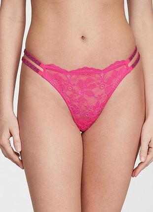 Женские трусики victoria's secret (154100516458) double shine strap lace brazilian s розовые