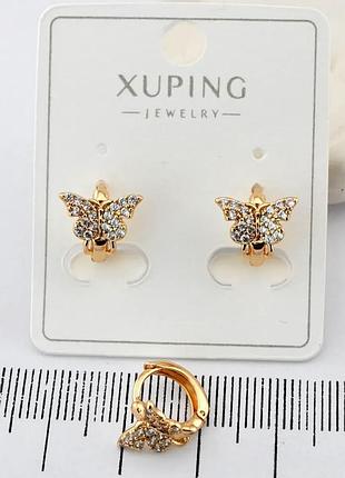 Сережки дитячі "метелик" xuping позолота хр 18 к. діаметр 1,1 см. ширина 1,1 см.