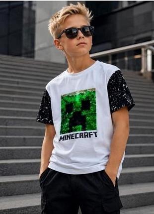Белая футболка minecraft george на мальчика 10-11 лет