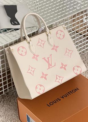 Сумка louis vuitton onthego mm tote bag premium молочно-рожевий