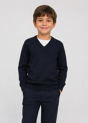 Шкільний джемпер matalan для хлопчика темно-синій з v-подібним вирізом, розмір 128