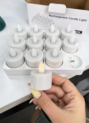 Набір акумуляторних led свічок rechargeable candle light 12 шт з зарядною станцією та пультом, легке б/в