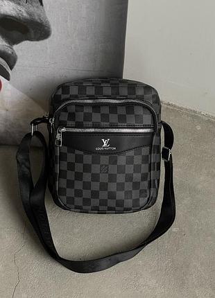 Чоловіча сумка мессенджер через плече louis vuitton сірий в клітку