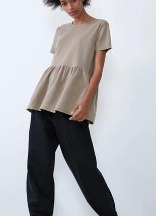 Футболка zara бежевая, размер s-m