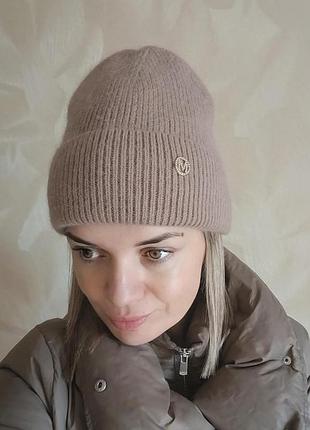 Шапка зимова жіноча пухнаста ангора тепла на підкладці 53-57 см мокко (2240к)