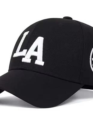 Кепка бейсболка lа (los angeles) unisex доросла жіноча чоловіча вишивка біла нитка чорна (175725)