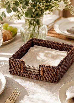 Серветниця плетена з натурального ротанга, 18*18*6 см , nd-71008-brown nai