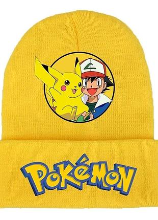 Дитяча трикотажна шапка із зображенням pikachu 3-10 років пікачу і еш