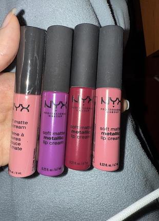 Набір помад nyx soft matte lip cream / metallic (стара лінійка), 4 шт