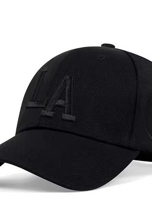 Кепка бейсболка lа (los angeles) unisex взрослая женская мужская вышивка черная нить черная (120225)