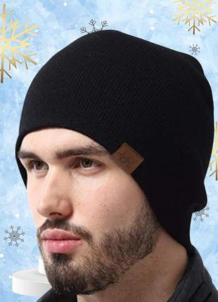 Шапка теплая мужская okpoint зима подкладка эко мех черная one size (1250b)