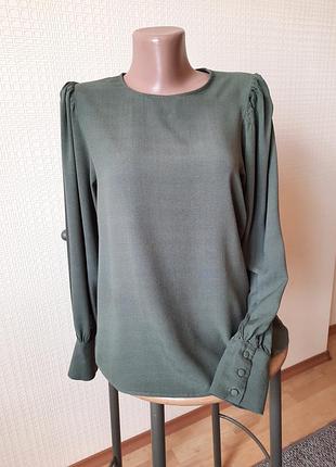 Блузка marks&spencer m&s віскоза блуза сорочка кофточка р. 14 42 xl базова оливка хакі довгий рукав пишні рукава