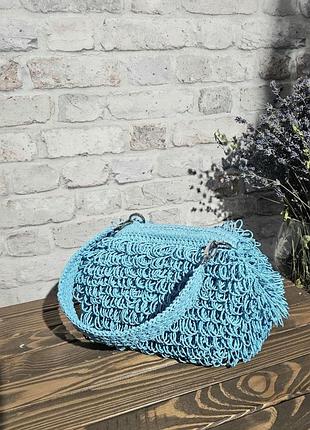 Сумка - клатч ежик женский вязаный из рафии handmade голубой