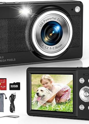 Цифровий фотоапарат 56mp full hd 1080p з ips-екраном 2.88”, 16x zoom, 2 акумулятори, чохол, чорний