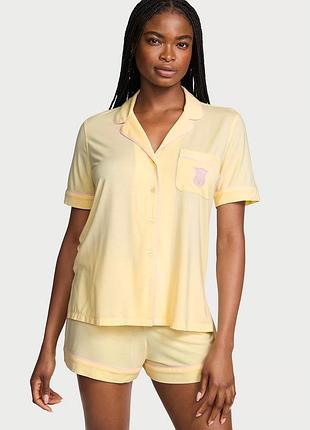 Жіноча піжама victoria’s secret sosoft modal модал жовта сорочка та шорти домашній комплект xs, s