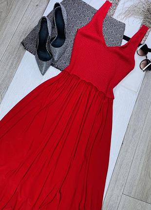 Літня сукня zara s міді плаття кльош червона сукня в’язана плаття зара