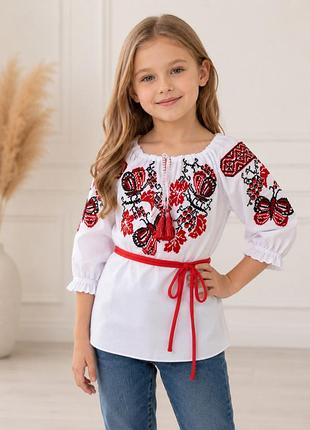 Вишиванка для дівчинки метелик біла 122