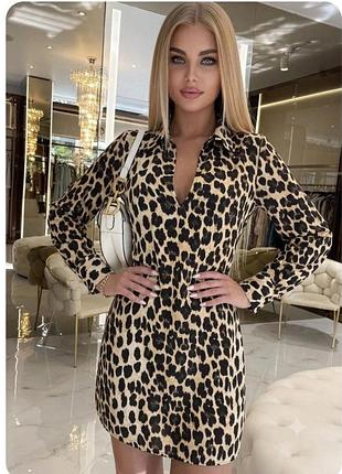 Літня сукня🤎трендовий леопардовий принт 🐾 сукня zara з комірцем  kleid 👗 коротка сукня-сорочка 🐆 повсякденна міні сукня вільна