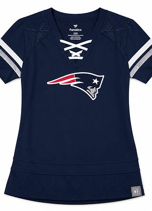 Жіноча футболка fanatics з логотипом new england patriots та шнурівкою на вирізі джерсі