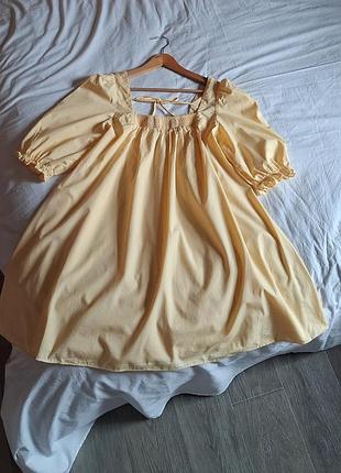 Женское летнее платье свободного кроя с рукавами-фонариками желтое new look