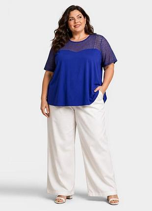 Стильная синяя футболка-блузка emery rose с кружевом (plus size, 4xl)