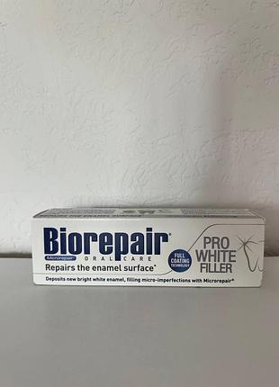 Зубна паста відновлення емалі для природної білизни та biorepair pro white filler, 75 мл