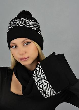 Яркий комплект «skier» (шапка и шарф) (7217-10) braxton черный + белый 54-56