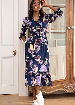 Pour moi maggie fuller bust woven frill midi dress - navy floral платье миди женский цветочный хл