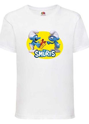 Футболка смурфики (smurfs 0012) белая, 104-116-128-140-152-164 размер
