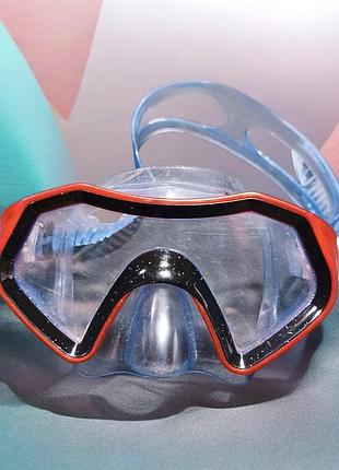 Детская маска для плавания bestway hydro-swim sparkling sea с яркой красно-черной оправой и прозрачным силиконовым обтюратором