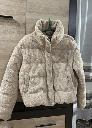 Шубка тедді плюшева шубка primark тепленька на зиму жіноча пуховик куртка з коміром на кулісках