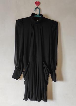 Элегантное черное платье warehouse, р. 8 (s/36), с шифоновыми рукавами